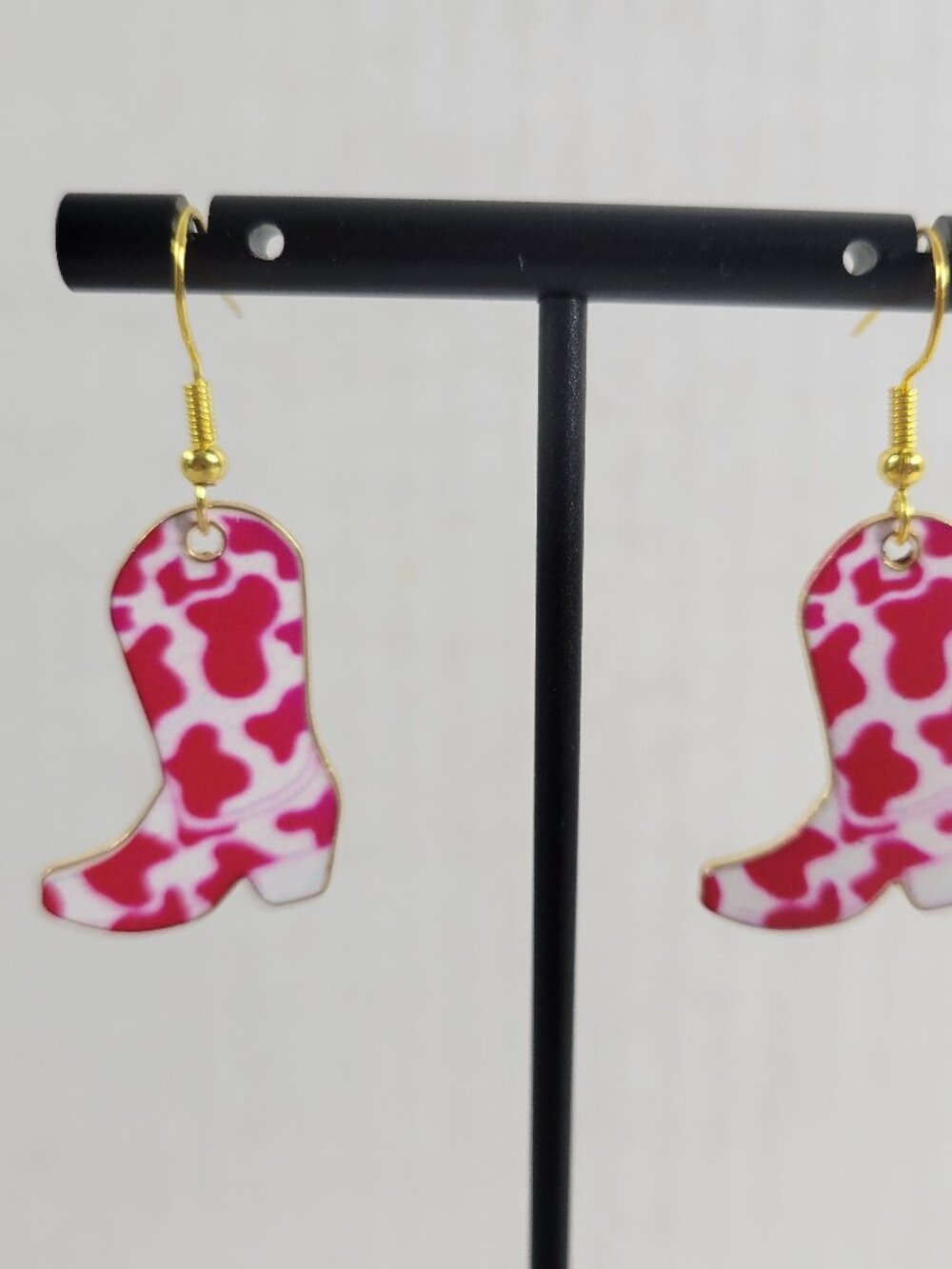 Pink White Cowgirl Dangle Earrings Western Splotch Rodeo Drop Jewelry New E25E
